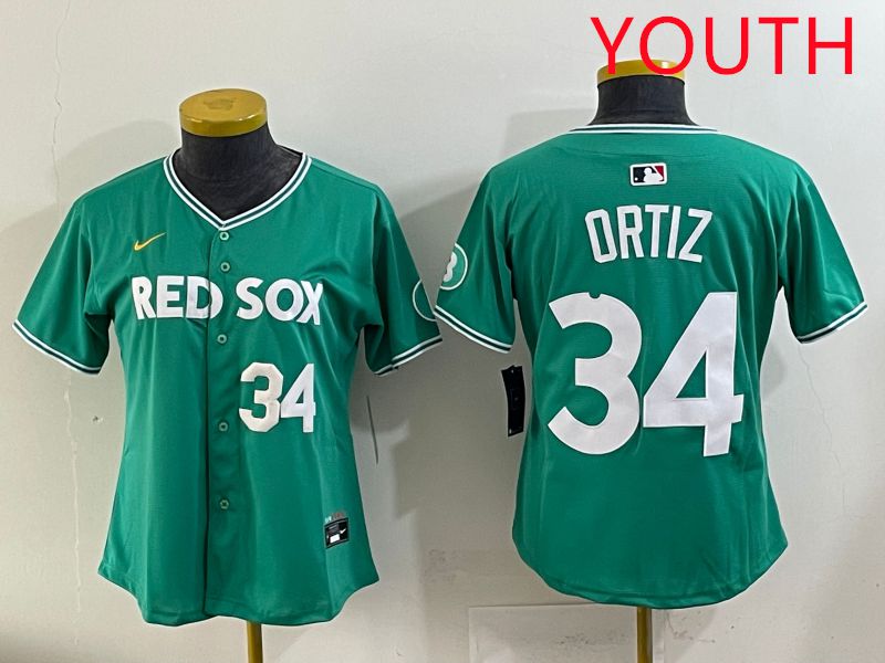 Youth 2025 Boston Red Sox #34 Ortiz Dark Green Joint Name Nike MLB Jersey style 4->youth mlb jersey->Youth Jersey